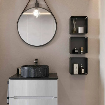 Mobile bagno sospeso 60 cm Bianco Neve con lavabo effetto marmo Zebra Nero – Verso Legnobagno (dettaglio 2)