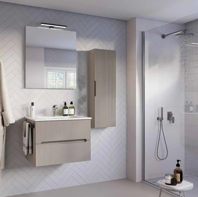 Mobile bagno sospeso 60 cm Creta con lavabo in ceramica e specchio LED – Verso Legnobagno
