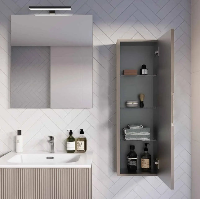 Mobile bagno sospeso 60 cm Creta con lavabo in ceramica e specchio LED – Verso Legnobagno (dettaglio 1)