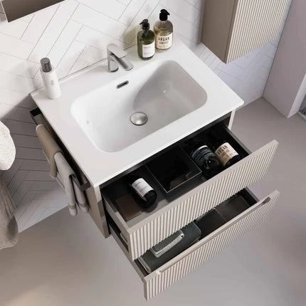 Mobile bagno sospeso 60 cm Creta con lavabo in ceramica e specchio LED – Verso Legnobagno (dettaglio 3)
