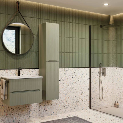 Mobile bagno sospeso 60 cm Verde Foresta con lavabo e specchio tondo Cinturino – Verso Legnobagno