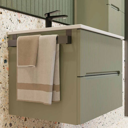 Mobile bagno sospeso 60 cm Verde Foresta con lavabo e specchio tondo Cinturino – Verso Legnobagno (dettaglio 1)
