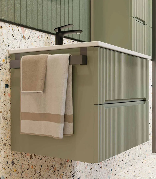 Mobile bagno sospeso 60 cm Verde Foresta con lavabo e specchio tondo Cinturino – Verso Legnobagno (dettaglio 1)