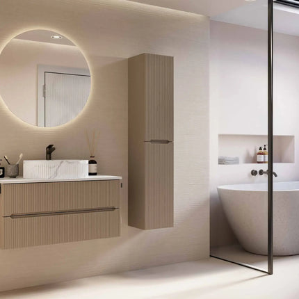 Mobile bagno sospeso 90 cm Creta con lavabo effetto marmo Calacatta e specchiera LED – Verso Legnobagno