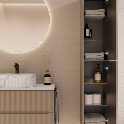 Mobile bagno sospeso 90 cm Creta con lavabo effetto marmo Calacatta e specchiera LED – Verso Legnobagno (dettaglio 1)