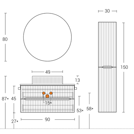 Dimensioni e scheda tecnica – Mobile bagno sospeso 90 cm Creta Verso
