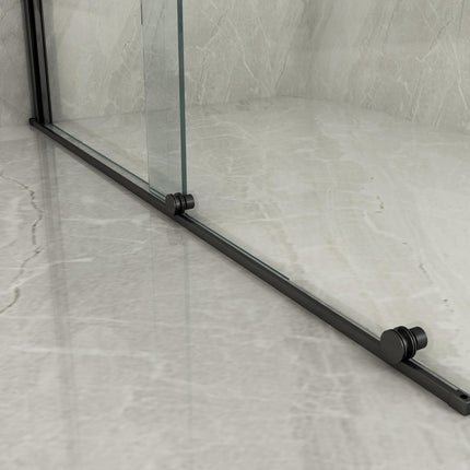 Dettaglio del binario a pavimento nero con carrelli di scorrimento della parete walk-in scorrevole 8mm