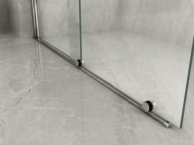 Dettaglio del binario a pavimento cromato con carrello di scorrimento della parete walk-in scorrevole 8mm