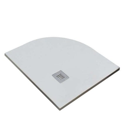 Piatto doccia semicircolare bianco ultra slim, vista laterale che mostra lo spessore sottile 2,8cm in mineralmarmo