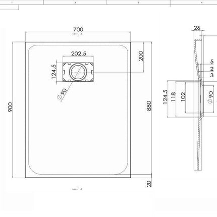 Piatto Doccia Spessore 2,6cm In SMC Effetto Pietra - Bianco