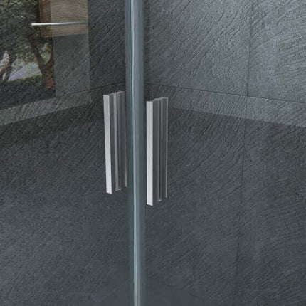 Dettaglio maniglie cromate a doppia barra verticale porta doccia scorrevole ingresso centrale 6mm H190cm Lineadoccia
