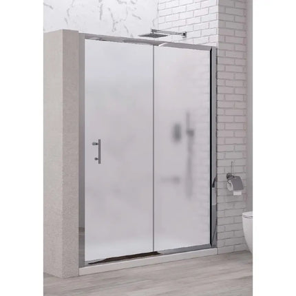 Porta doccia scorrevole H190 cristallo satinato anticalcare 6mm Flora, profili cromo, in bagno con parete in cemento e laterizio
