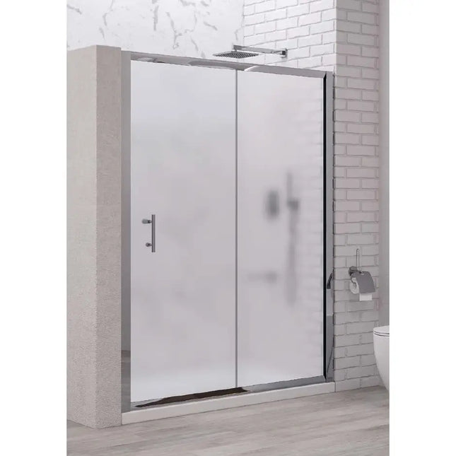 Porta doccia scorrevole H190 cristallo satinato anticalcare 6mm Flora, profili cromo, in bagno con parete in cemento e laterizio