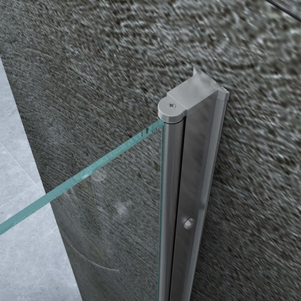Dettaglio staffa superiore cromata porta doccia battente totale H195, cerniera a parete regolabile con cristallo 8mm in sezione