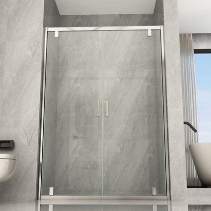 Porta doccia saloon cristallo trasparente 6mm H190 telaio cromato, doppia anta chiusa frontale in bagno con vasca bianca