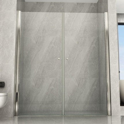Porta saloon Venus 2 per doccia a nicchia grande H195 8mm chiusa, vista frontale con luce naturale dalla finestra, profili cromati