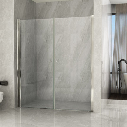Porta saloon Venus 2 per doccia a nicchia grande H195 8mm chiusa, vista frontale in bagno luxury con vasca free-standing, profili cromati
