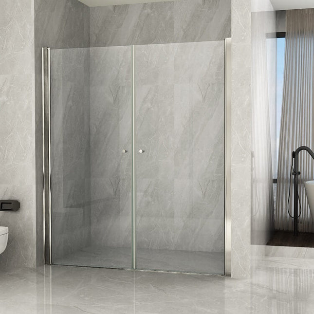 Porta saloon Venus 2 per doccia a nicchia grande H195 8mm chiusa, vista frontale in bagno luxury con vasca free-standing, profili cromati