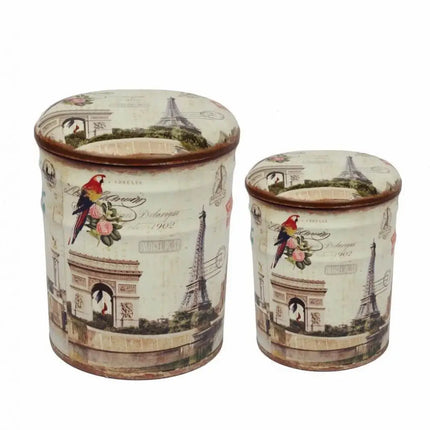 Set di 2 Pouf Contenitore Stampa Parigi Torre Eiffel Parigi Arco di Trionfo e Torre Eiffel