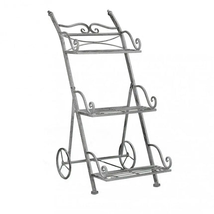 Etagère Scaffale Da Terra Stile Provenzale Ferro Bianco Intagliato 3 Ripiani Bianco Ossido