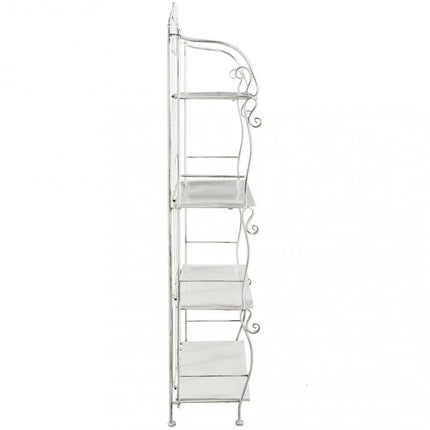Scaffale Da Terra Stile Provenzale Ferro Bianco Intagliato 4 Ripiani