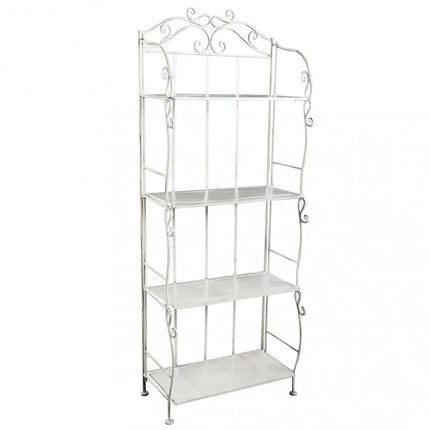 Scaffale Da Terra Stile Provenzale Ferro Bianco Intagliato 4 Ripiani