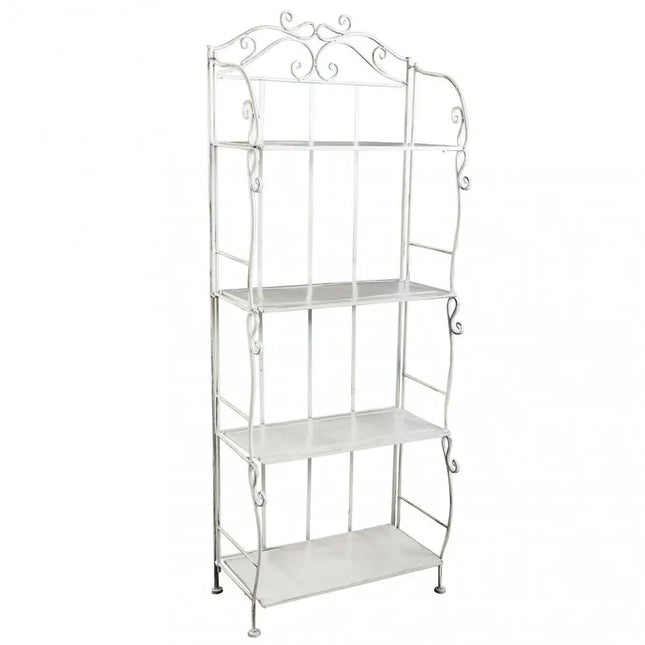 Scaffale Da Terra Stile Provenzale Ferro Bianco Intagliato 4 Ripiani