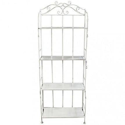 Scaffale Da Terra Stile Provenzale Ferro Bianco Intagliato 4 Ripiani