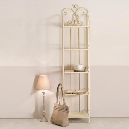 Scaffale Slim Stile Provenzale Ferro Bianco 5 Ripiani