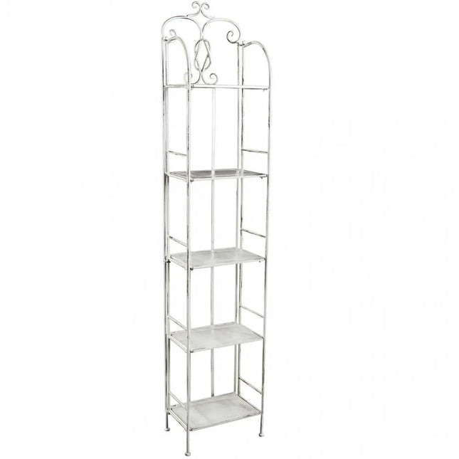 Scaffale Slim Stile Provenzale Ferro Bianco 5 Ripiani
