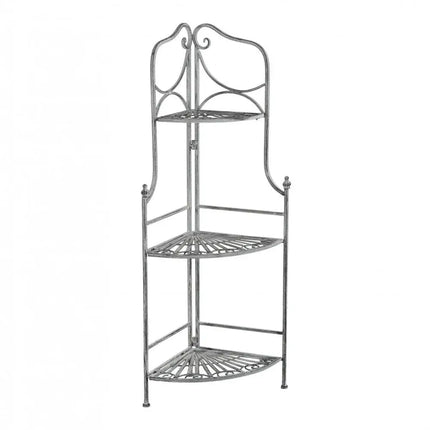 Scaffale Angolare Stile Provenzale Ferro Bianco Intagliato 3 Ripiani Bianco Ossido