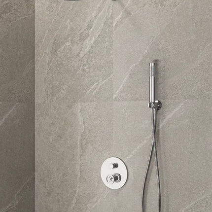 Set doccia INNA cromato a incasso con rivestimento in pietra grigio chiaro