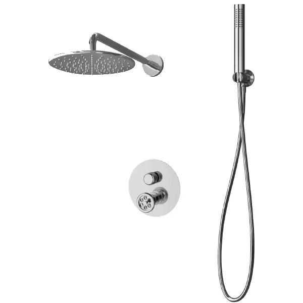 Set doccia INNA cromato a incasso con soffione rotondo su sfondo bianco