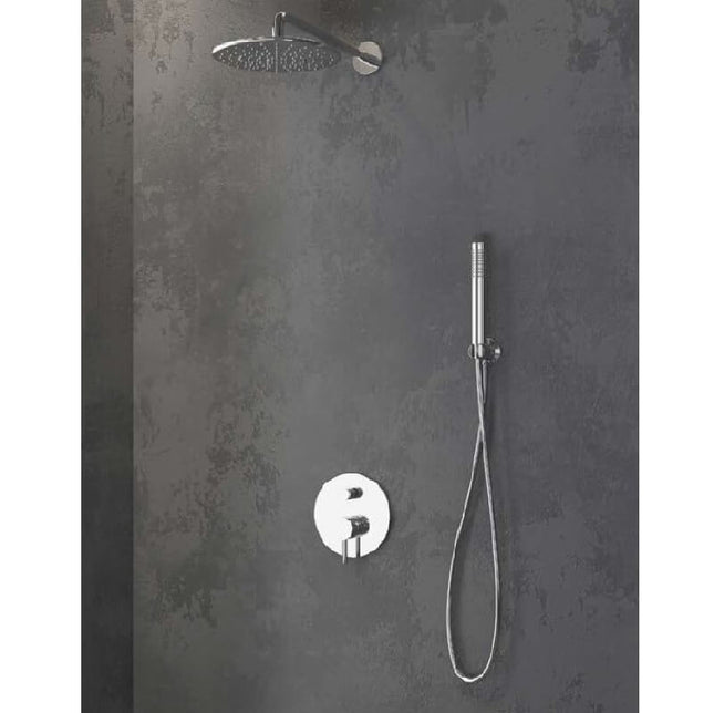 Set doccia termostatico cromato a incasso con soffione rotondo in bagno moderno