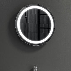 Specchio Rotondo Per Bagno Con Contenitore E Luce Led Nascosta