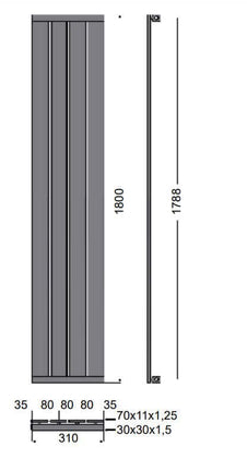 Termoarredo Radiatore Design Verticale Finitura Cromata - 180x31