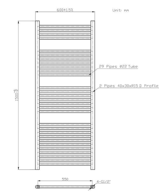 Termoarredo Scaldasalviette Bagno cm 150x60