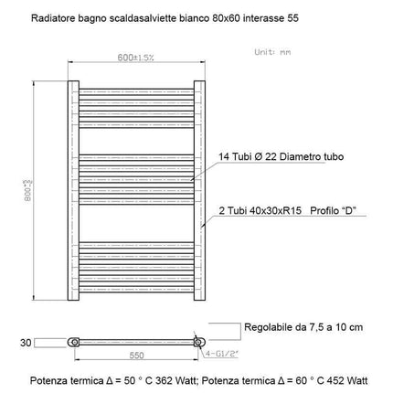 Termoarredo Scaldasalviette Bagno cm 80x60