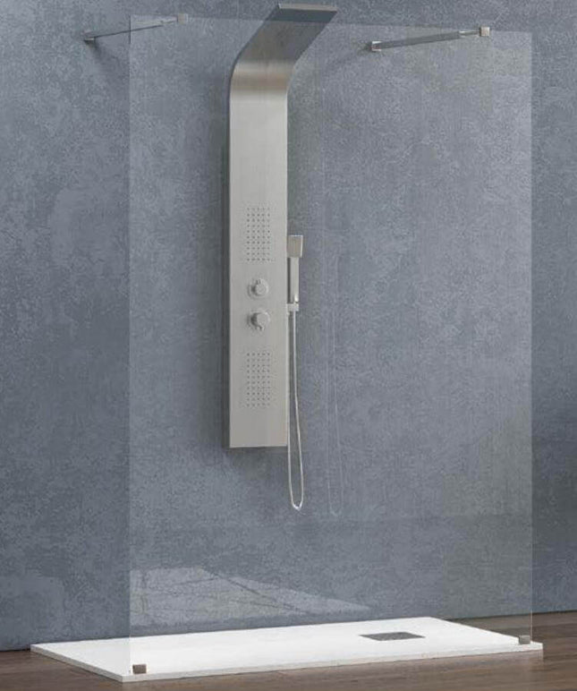 Walk-in doppio ingresso cristallo 8mm H200cm con colonna doccia in acciaio e piatto doccia rettangolare