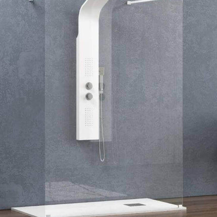 Walk-in a posizionamento libero H200cm trasparente 8mm con bracci di sostegno e profili bianco opaco